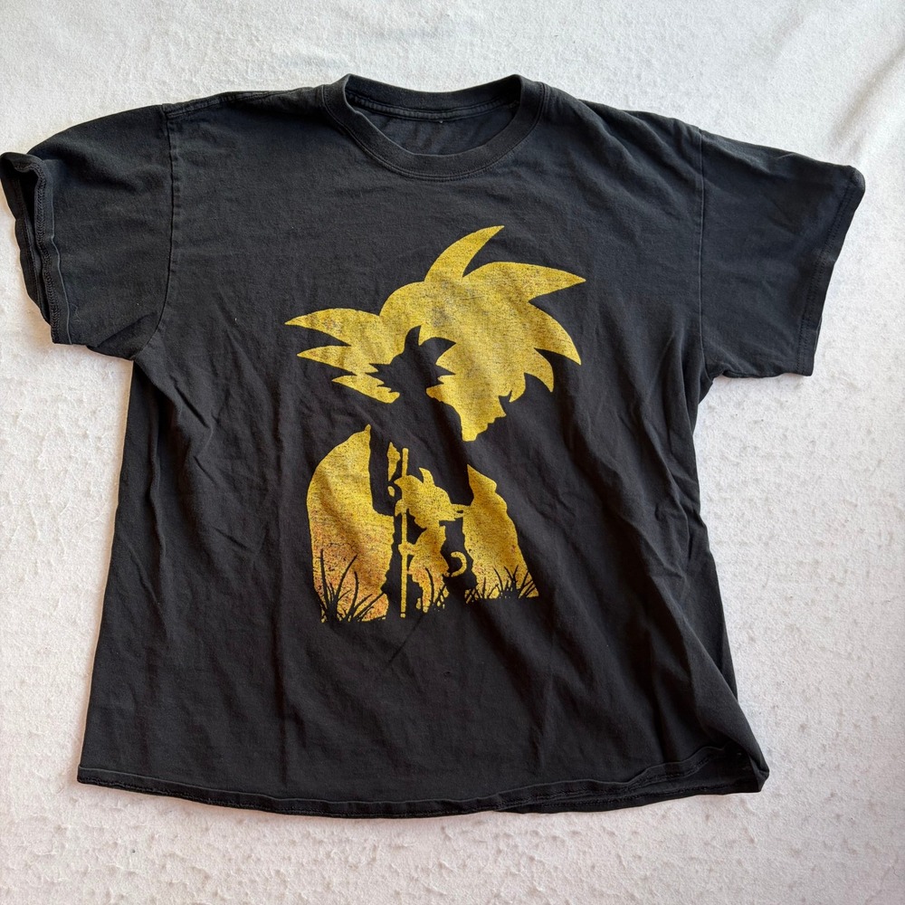 Dragon Ball Z Graphic T-Shirt Mens Large Black Gold Goku Silhouette Short Sleeve